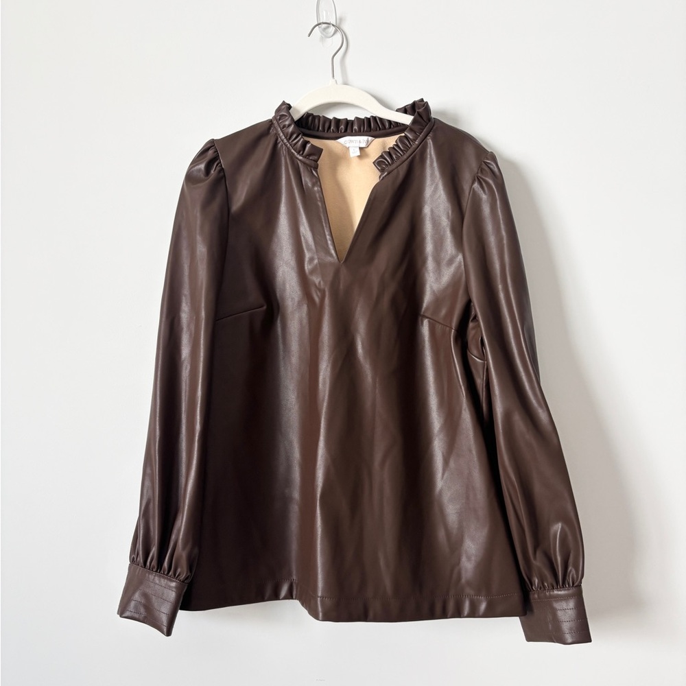 Crown and Ivy Vegan Leather Brown Top